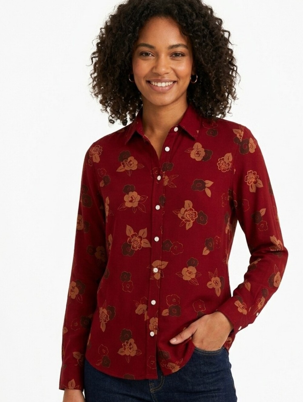 Casual Corner Crimson Floral Silk Blouse